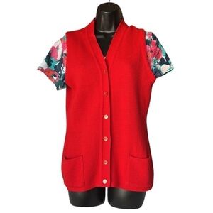 CARLYLE Vintage Red Acrylic Knit Grandma Core Vest with Pockets Size M